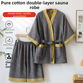 Tarpvalstybinis grynos medvilnės dvisluoksnis siūlas žakardo prakaito garinimo kostiumas viešbučio chalatas kineziterapijos kostiumas masažinis pirties kostiumas poros maudymosi kostiumėlis didmeninė prekyba