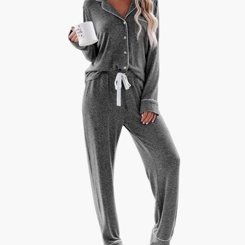 2025-ös egyszínű robbanások az Amazon új európai és amerikai női színes pamut izzadsághajtókás gombos pizsama otthoni ruházat öltöny