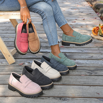 Nove proljetne i jesenske mokasine iz 2025., prekogranične, velike, ležerne, matirane, ženske cipele u britanskom stilu, debela peta, debeli potplat, vanjska trgovina, retro