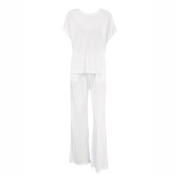 Amazon AliExpressi piiriülesed uued naiste mikroläbipaistvad pehmed ja mugavad ümara kaelusega lühikeste varrukatega püksid koduriiete komplekt