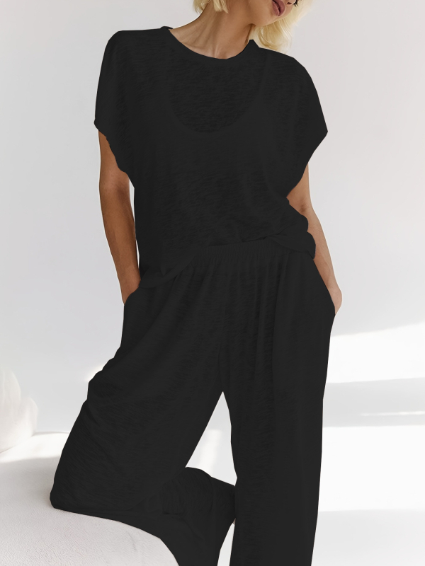 Amazon AliExpressi piiriülesed uued naiste mikroläbipaistvad pehmed ja mugavad ümara kaelusega lühikeste varrukatega püksid koduriiete komplekt