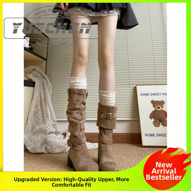 Нови ретро западни ботуши, дамски летни дебели ботуши с вкоренени корени, отслабващи рицарски ботуши Maillard, ботуши за възрастни на склад