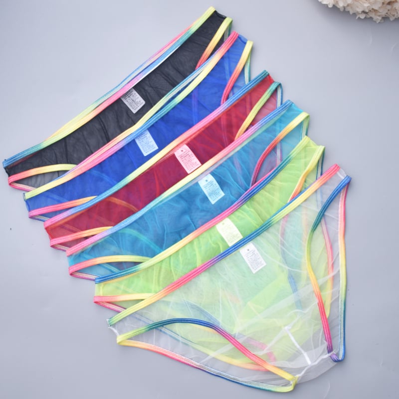 Chiloți sexy pentru bărbați, lenjerie intimă ultra-subțire, transparent, cu margini curcubeu, plasă sexy, lenjerie intimă pentru bărbați B903