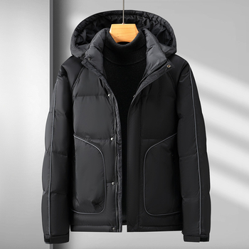 Aukštos klasės lengva pūkinė striukė, vyriška žieminė, trumpa, laisvalaikio stiliaus, vidutinio ir vyresnio amžiaus stora šilta vyriška striukė su gobtuvu