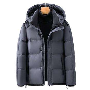 Aukštos klasės lengva pūkinė striukė, vyriška žieminė, trumpa, laisvalaikio stiliaus, vidutinio ir vyresnio amžiaus stora šilta vyriška striukė su gobtuvu