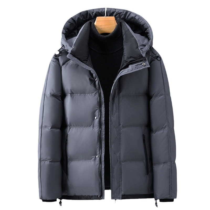Aukštos klasės lengva pūkinė striukė, vyriška žieminė, trumpa, laisvalaikio stiliaus, vidutinio ir vyresnio amžiaus stora šilta vyriška striukė su gobtuvu