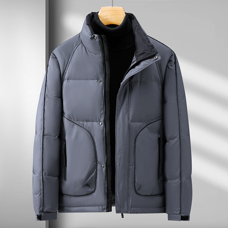 Aukštos klasės lengva pūkinė striukė, vyriška žieminė, trumpa, laisvalaikio stiliaus, vidutinio ir vyresnio amžiaus stora šilta vyriška striukė su gobtuvu