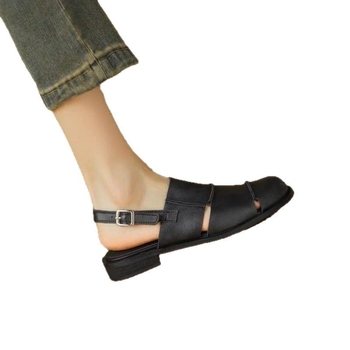 Νέα κινέζικα στυλ ρετρό γυναικεία σανδάλια Baotou με δάχτυλα, καλοκαιρινά παπούτσια 2025, όλα σε ματς, από μαλακό δέρμα, με κοίλο τελείωμα και λαβή από μαλακό δέρμα, ρωμαϊκά παπούτσια