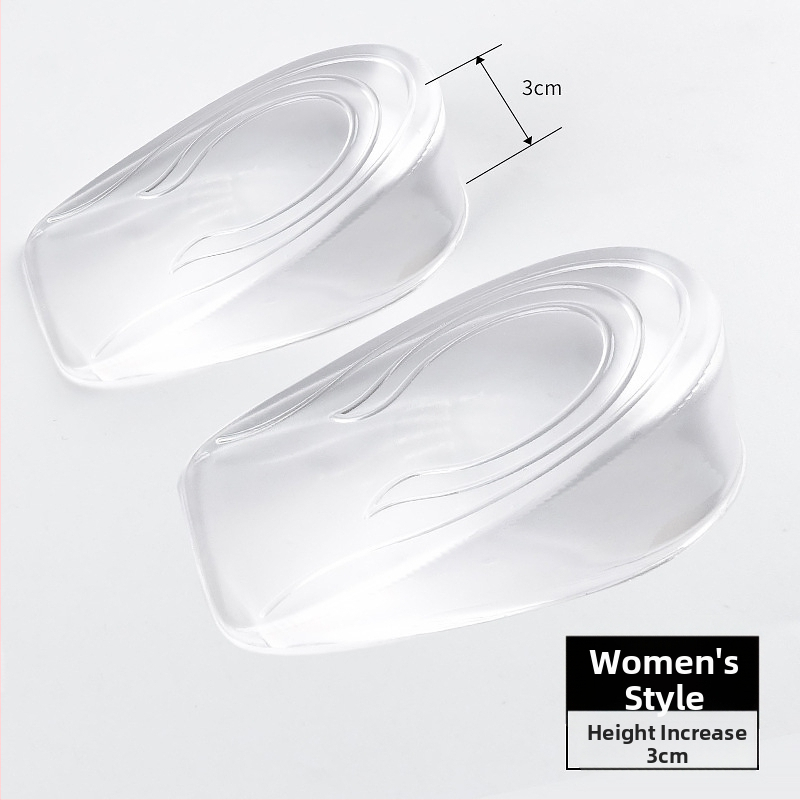 Výrobca Veľkoobchod Unisex Transparentné tlmiace protišmykové mäkké umývateľné silikónové vložky do topánok s polovičnou veľkosťou podpätku, zvyšujúce výšku, pohodlné