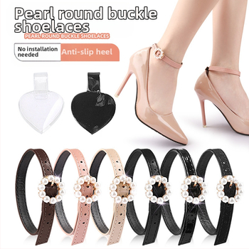 Aukštakulniai bateliai su nėriniuotais, apvaliu perlų sagtimi, kulnu, apsaugančiu nuo kulkšnies, perlų nėriniuotu dirželiu