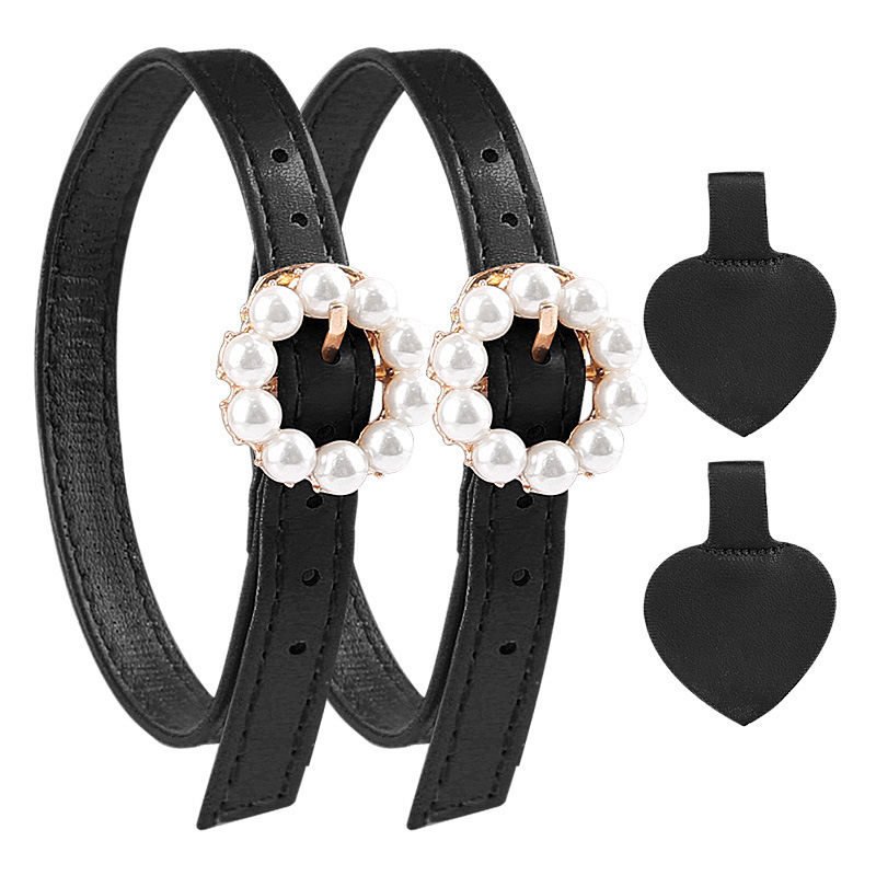 Aukštakulniai bateliai su nėriniuotais, apvaliu perlų sagtimi, kulnu, apsaugančiu nuo kulkšnies, perlų nėriniuotu dirželiu