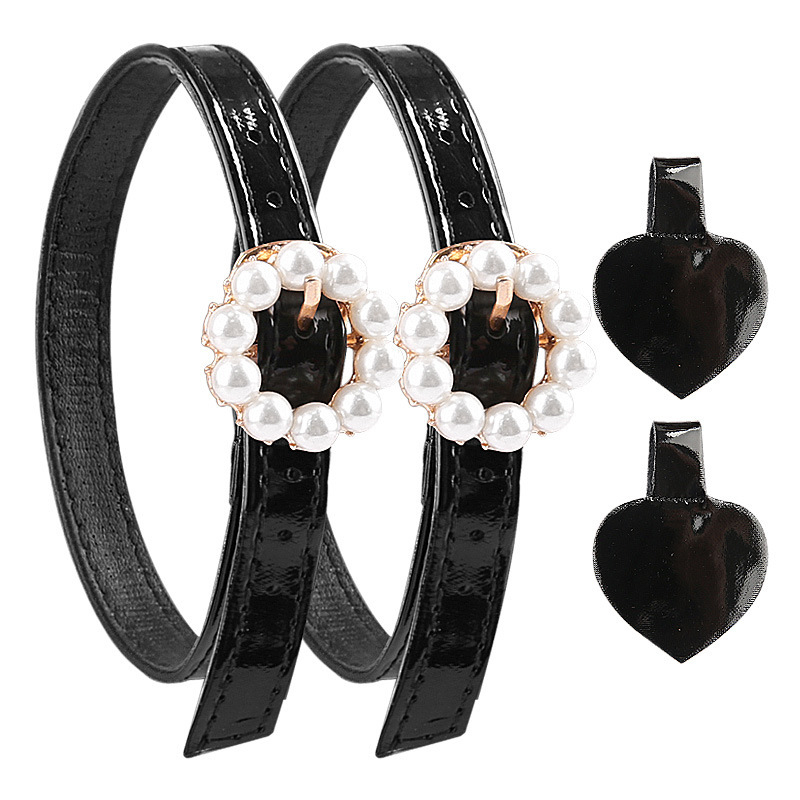 Aukštakulniai bateliai su nėriniuotais, apvaliu perlų sagtimi, kulnu, apsaugančiu nuo kulkšnies, perlų nėriniuotu dirželiu