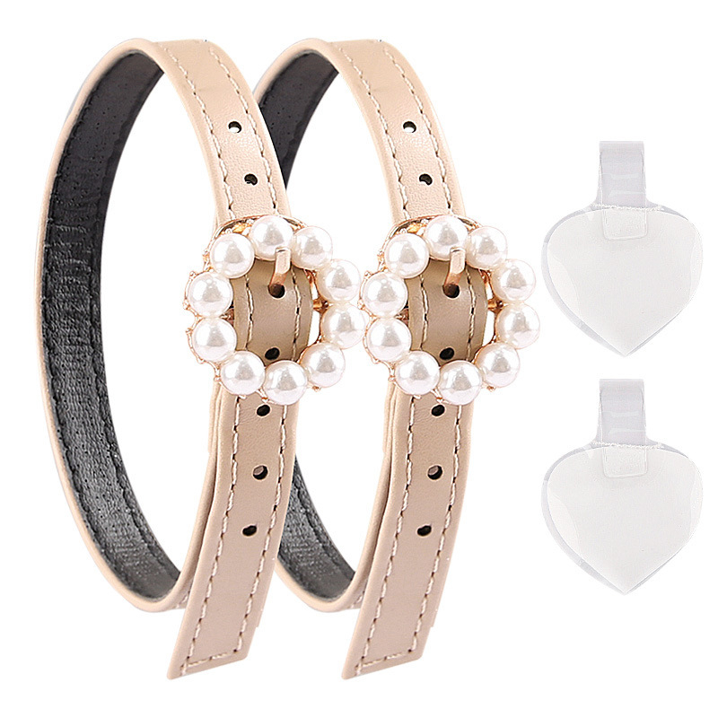 Aukštakulniai bateliai su nėriniuotais, apvaliu perlų sagtimi, kulnu, apsaugančiu nuo kulkšnies, perlų nėriniuotu dirželiu