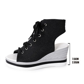 Σανδάλια Εξωτερικού Εμπορίου με Χοντρή Σόλα και Λεοπάρ Στυλ για Γυναικεία, Νέο Ευρωπαϊκό και Αμερικανικό Στυλ για το Καλοκαίρι, Μεγάλα Σανδάλια Πλατφόρμας με Ανοιχτή Δάχτυλη και Δέσιμο μπροστά, σε Ευρωπαϊκό και Αμερικανικό Στυλ