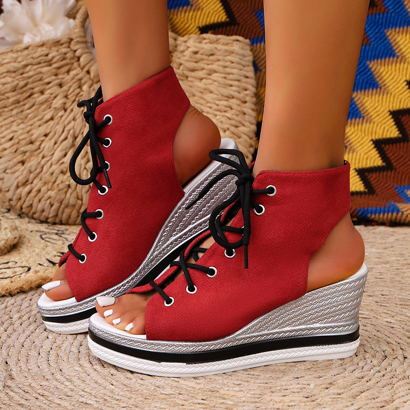 Σανδάλια Εξωτερικού Εμπορίου με Χοντρή Σόλα και Λεοπάρ Στυλ για Γυναικεία, Νέο Ευρωπαϊκό και Αμερικανικό Στυλ για το Καλοκαίρι, Μεγάλα Σανδάλια Πλατφόρμας με Ανοιχτή Δάχτυλη και Δέσιμο μπροστά, σε Ευρωπαϊκό και Αμερικανικό Στυλ