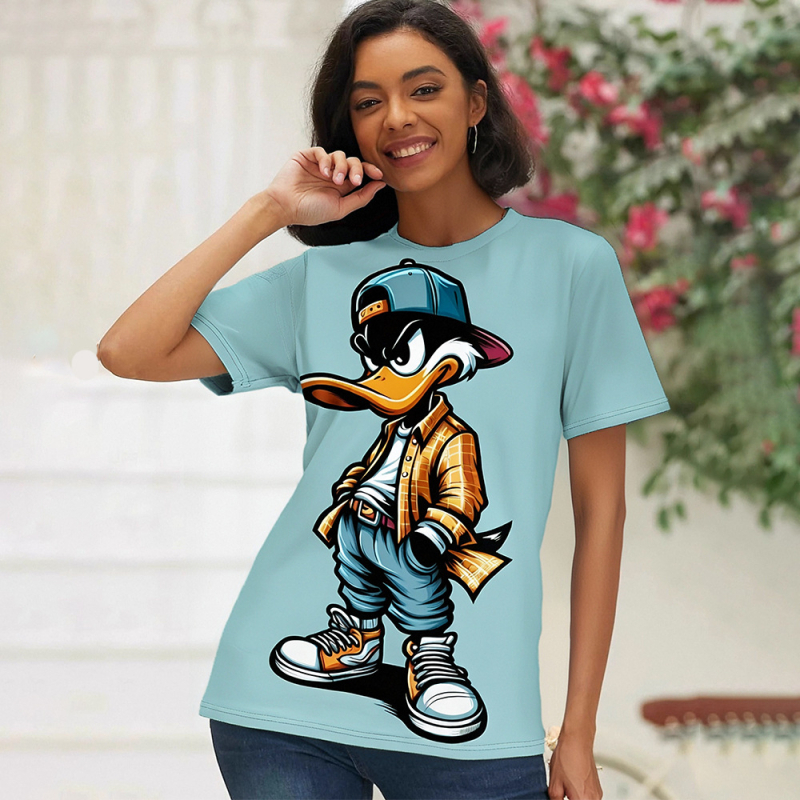Desene animate femei model 3D digital imprimare vară tricou casual mânecă scurtă în aer liber guler rotund vrac femei îmbrăcăminte