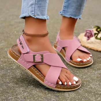 Γυναικεία Σανδάλια 2025 Καλοκαιρινά Νέα Σανδάλια Παραλίας από Φελλό με Επίπεδα Σταυρωτά Λουράκια Εξωτερικού Εμπορίου με Ανοιχτή Δάχτυλη και Velcro Γυναικεία Παπούτσια