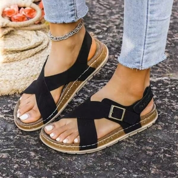 Γυναικεία Σανδάλια 2025 Καλοκαιρινά Νέα Σανδάλια Παραλίας από Φελλό με Επίπεδα Σταυρωτά Λουράκια Εξωτερικού Εμπορίου με Ανοιχτή Δάχτυλη και Velcro Γυναικεία Παπούτσια