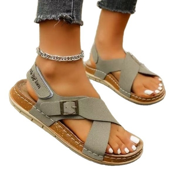 Γυναικεία Σανδάλια 2025 Καλοκαιρινά Νέα Σανδάλια Παραλίας από Φελλό με Επίπεδα Σταυρωτά Λουράκια Εξωτερικού Εμπορίου με Ανοιχτή Δάχτυλη και Velcro Γυναικεία Παπούτσια