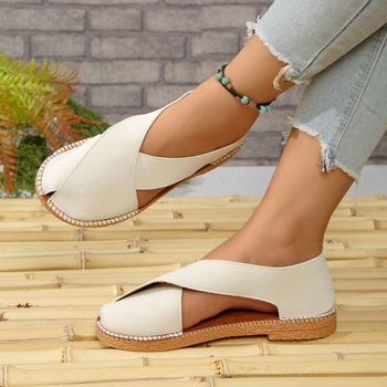 Εξωτερικού Εμπορίου Νέο Στυλ Baotou Hollow Σανδάλια Παραλίας Γυναικεία Καλοκαιρινά Γαλλικά Ρετρό Επίπεδα Σανδάλια με Εξωτερικό Τακούνι Wish
