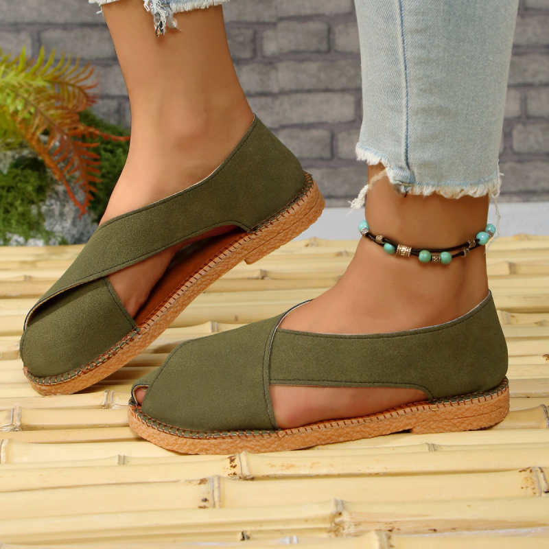 Vanjska trgovina Novi stil Baotou Hollow sandale za plažu Ženske ljetne francuske retro ravne sandale s vanjskom petom Wish