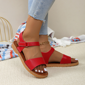 Διασυνοριακά μεγάλα μεγέθη, ευέλικτα φλατ σανδάλια, καλοκαίρι 2025, νέο στυλ, σανδάλια με ανοιχτά δάχτυλα και βέλκρο για εξωτερική χρήση, σανδάλια θαλάσσης