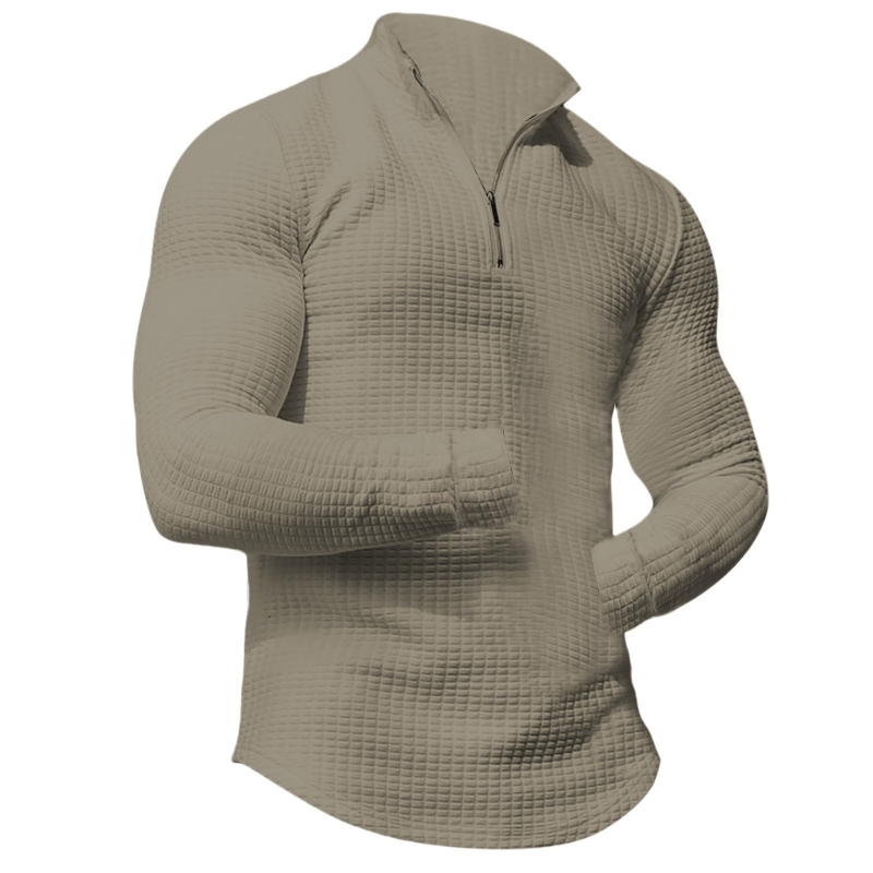 Muška majica dugih rukava s ovratnikom i patentnim zatvaračem, prekogranična europska i američka majica s malim kockastim uzorkom i polu-zatvaračem za proljeće 2025.