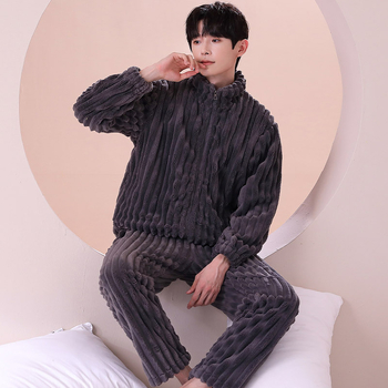Rudens ir žiemos pižama vyriškas žieminis vilnos pamušalas sustorintas flanelinis šiltas 2023 m. naujas vyriškas namų aprangos kostiumas