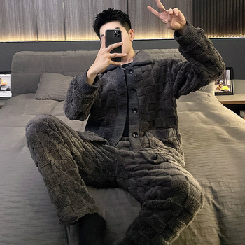 Rudens ir žiemos pižama vyriškas žieminis vilnos pamušalas sustorintas flanelinis šiltas 2023 m. naujas vyriškas namų aprangos kostiumas