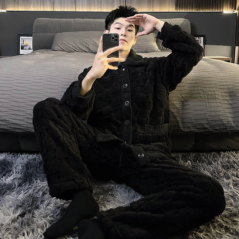 Rudens ir žiemos pižama vyriškas žieminis vilnos pamušalas sustorintas flanelinis šiltas 2023 m. naujas vyriškas namų aprangos kostiumas