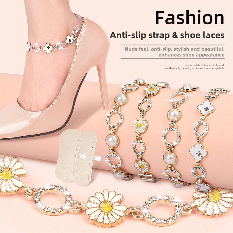 Four Leaf Clover Daisy kõrge kontsaga saapad, ühesõnalise paeltega kinnitusega, reguleeritav paigaldusvaba nähtamatu kinnitusrihm kanna allavajumise vältimiseks.