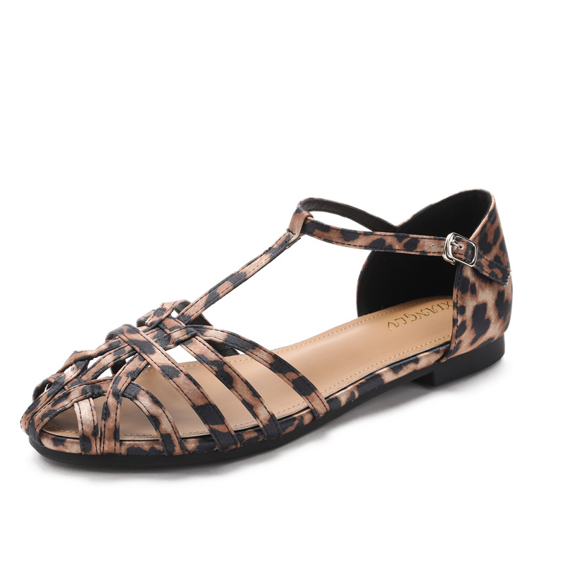 Tkane šuplje ravne sandale s ravnim dnom, ženske ljetne vanjske cipele, novi stil, prozračne, s jednim gumbom, moderne blagdanske rimske cipele