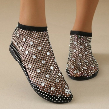 Διασυνοριακές Plus-Size 2025 Νέες Δημοφιλείς Επίπεδες Πολύχρωμες Κάλτσες Διχτυωτού Ψαρέματος με Στρας, Δημοφιλείς Ευρωπαϊκές και Αμερικανικές Slip-On