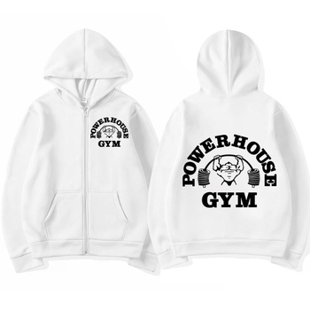 Мъжки суичър с цип и двустранен принт на лого Powerhouse Gym