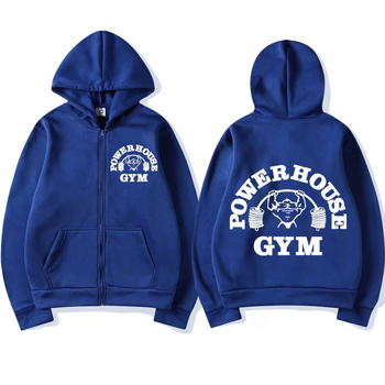 Мъжки суичър с цип и двустранен принт на лого Powerhouse Gym