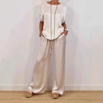 Άνοιξη/Καλοκαίρι 2025 Νέα Διασυνοριακή Μόδα Amazon Independent Station Μοντέρνο Ριχτό Πουκάμισο με Φαρδιά Παντελόνια και Casual Σετ