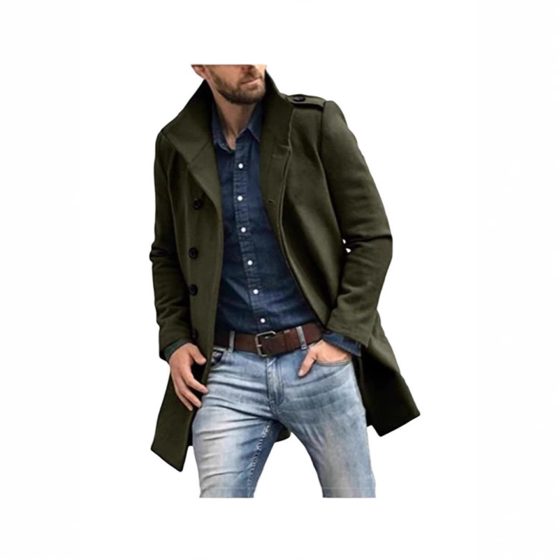 Palton lung de trench pentru bărbați, toamnă și iarnă, transfrontalier, Europa și Statele Unite, din lână, cu guler înalt, culoare solidă, jachetă bărbătească, cu piept