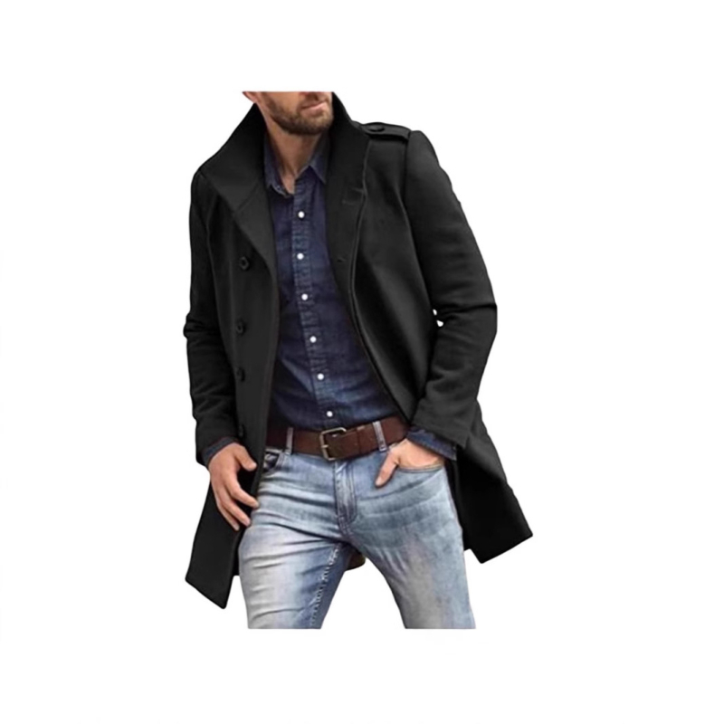 Palton lung de trench pentru bărbați, toamnă și iarnă, transfrontalier, Europa și Statele Unite, din lână, cu guler înalt, culoare solidă, jachetă bărbătească, cu piept