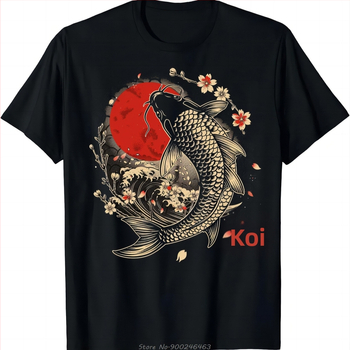 Μπλουζάκι με γραφικά ψάρια koi και κυπρίνο ιαπωνικής Sakura