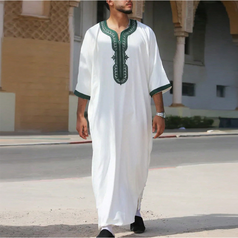 2025. aasta väliskaubanduse piiriülene meeste pikk särk vabaaja noorte tavaline must moslemi tikitud hommikumantel 113824