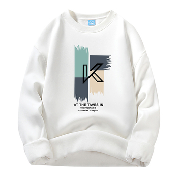 Мъжки есенно-зимен суитшърт с дълъг ръкав и кръгло деколте, широк, модерен, големи размери, с поларена подплата, за млади мъже и ученици от гимназията, 2024 г.