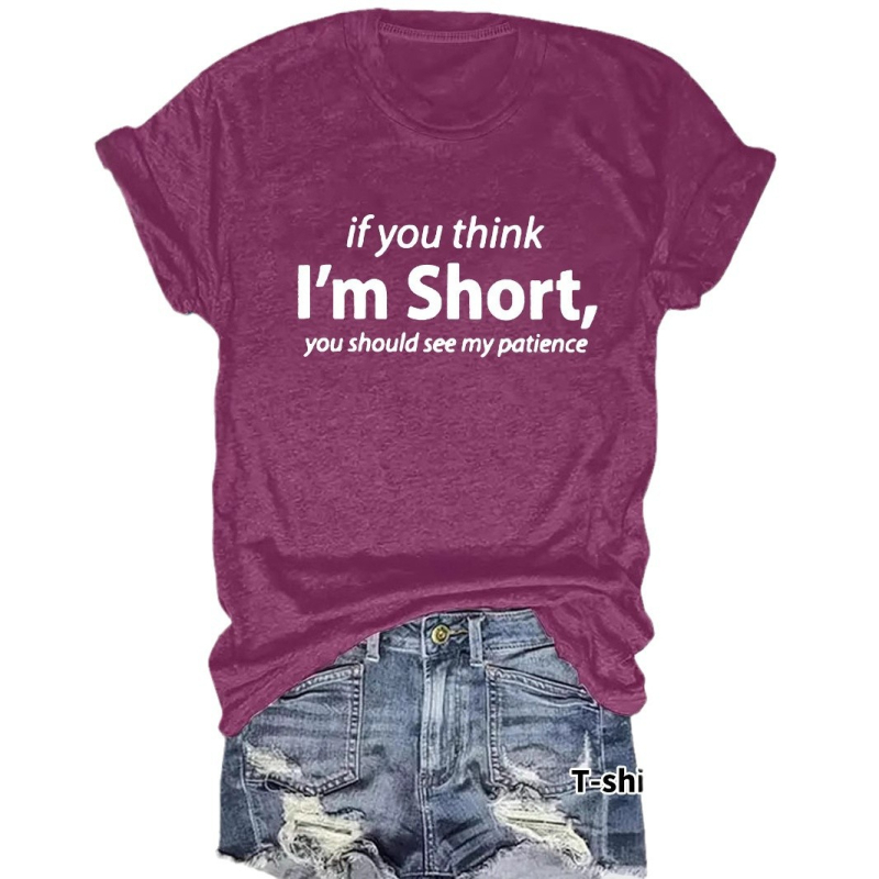Tricou european și american în stoc, cu guler rotund, mânecă scurtă, imprimat „I’m Short”, de vară, nou, confortabil, en-gros