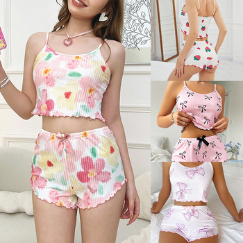 Seksi pidžama s printom leptira, kratke hlače s tregerima, udobne i ležerne, mogu se nositi izvan ženske kućne odjeće
