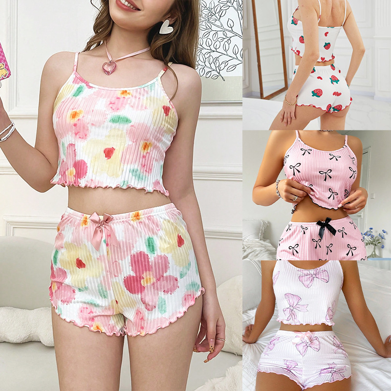 Seksi pidžama s printom leptira, kratke hlače s tregerima, udobne i ležerne, mogu se nositi izvan ženske kućne odjeće