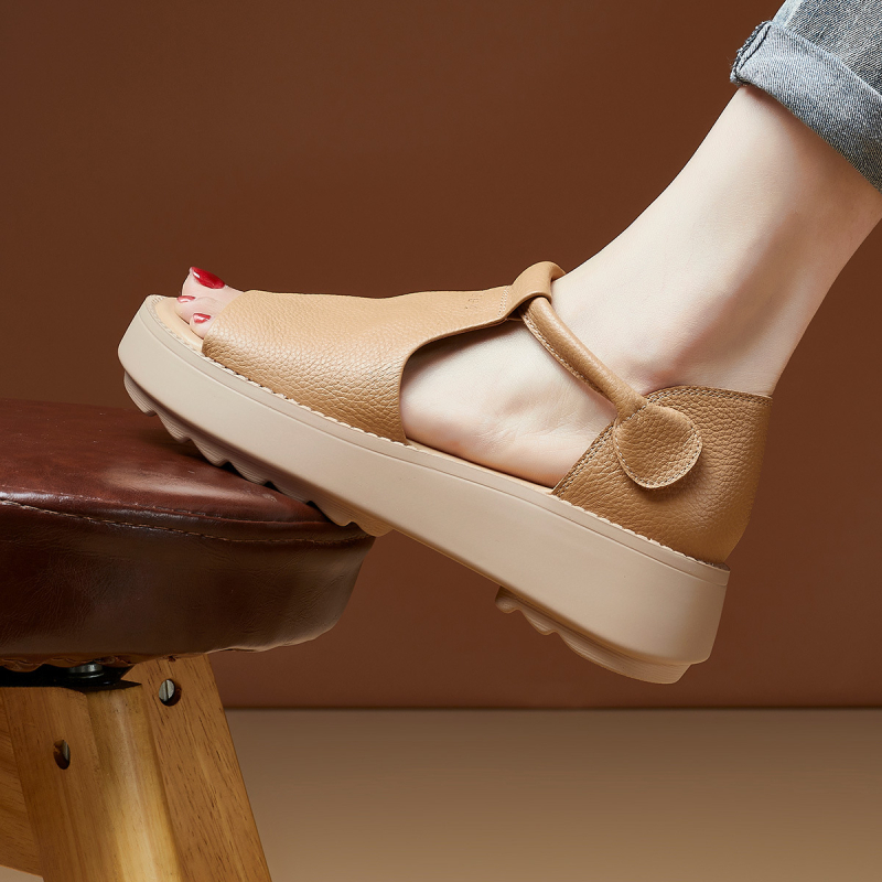 [govs ādas pirmais slānis] 2025. gada vasaras retro stila biezas zoles "zivs mutes" sandales sieviešu sandales sieviešu apavi