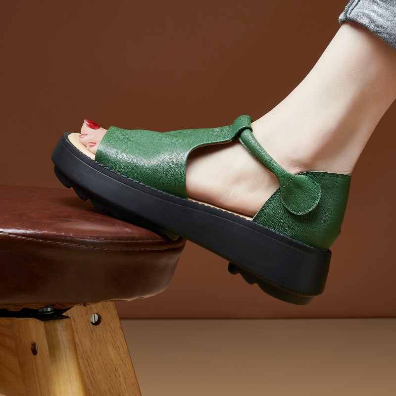 [govs ādas pirmais slānis] 2025. gada vasaras retro stila biezas zoles "zivs mutes" sandales sieviešu sandales sieviešu apavi