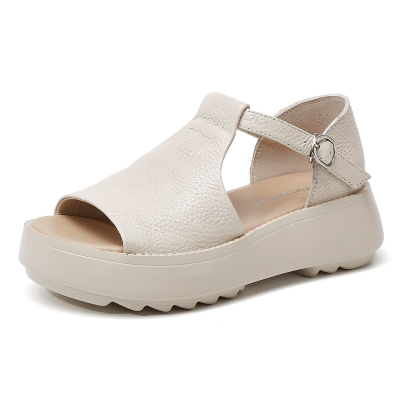 [govs ādas pirmais slānis] 2025. gada vasaras retro stila biezas zoles "zivs mutes" sandales sieviešu sandales sieviešu apavi