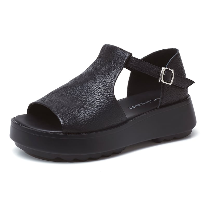 [govs ādas pirmais slānis] 2025. gada vasaras retro stila biezas zoles "zivs mutes" sandales sieviešu sandales sieviešu apavi