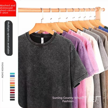 240g teška oprana vintage majica kratkih rukava spuštenih ramena za muškarce, ljetni u trendu, novi retro model iz 2025., polurukavi