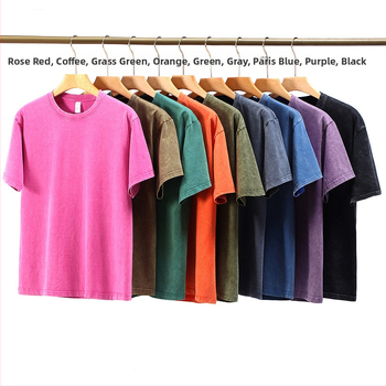 240g Βαρέως τύπου πλυμένο vintage κοντομάνικο μπλουζάκι με ώμους για άνδρες, καλοκαιρινές μπλούζες μοντέρνας μάρκας 2025 νέο ρετρό μισό μανίκι